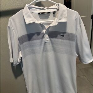 Travis Mathew White Polo with Gray Stripes